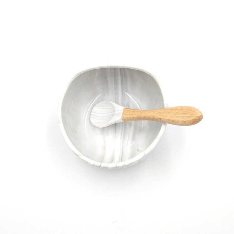2 Pcs Baby Silicone Bowl Set Anti Complementary Food Spoon and Bowl Healthy Food Grade Child's Tableware: white