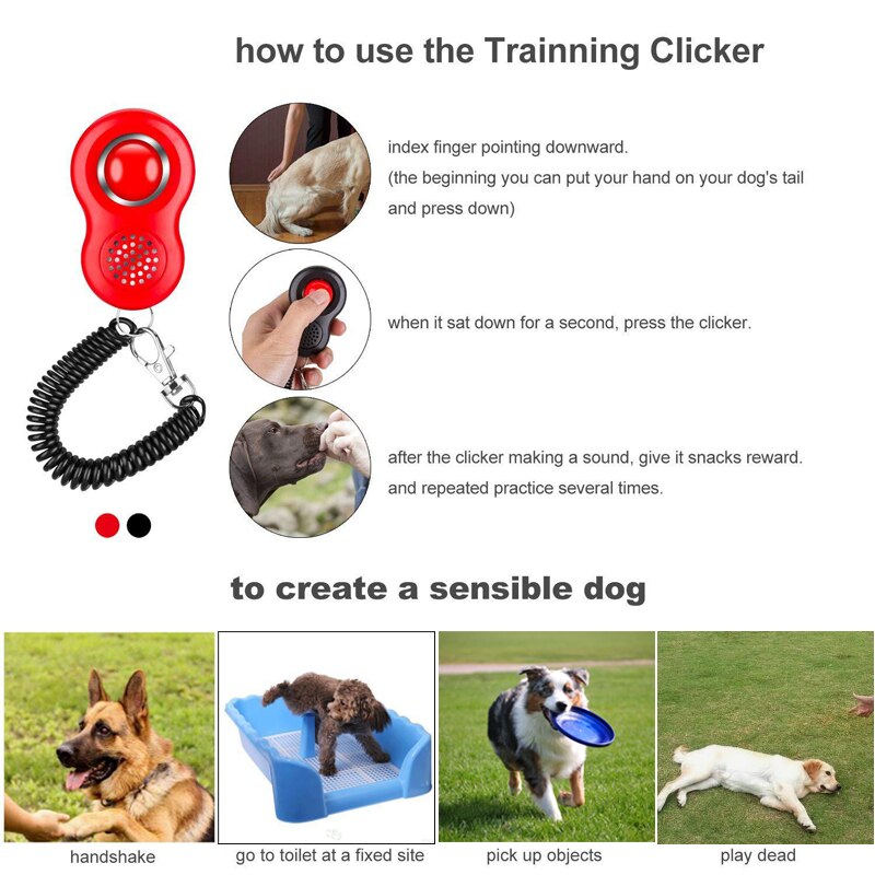Pet Dog Cat Button Training Clicker Dogs Click Trainer Obedience Aid Wrist Strap Adjustable Sound Key Chain 4 Colors