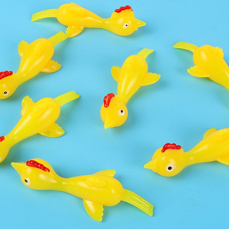 12pcs Funny Laugh Rubber Chicken Stretchy Flying Turkey Finger Birds Fidget Toy