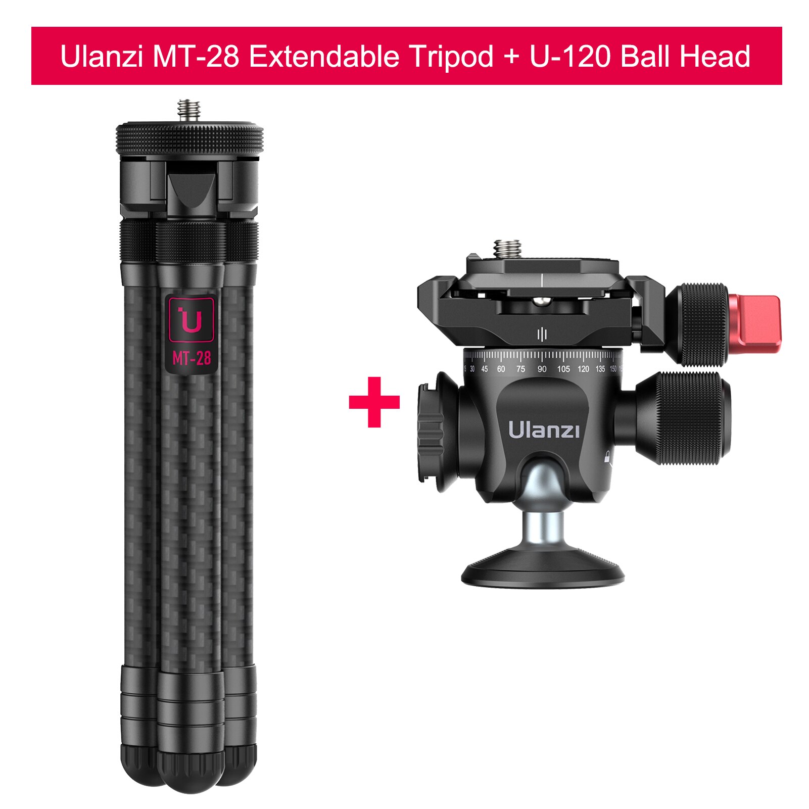 Ulanzi MT-28 Carbon Statief Uitschuifbare Statief Stand 2Kg Laadvermogen Met Koud Schoen 1/4 Schroef Statief Voor Smartphone Slr camera