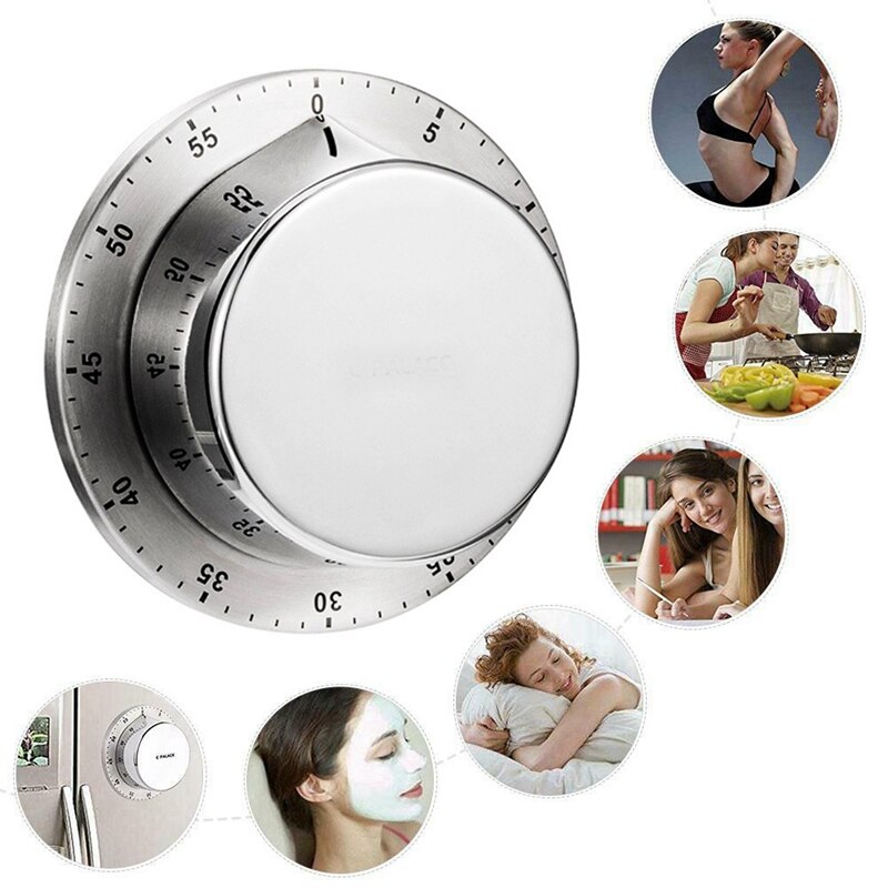 Stainless Steel Kitchen Timer with Magnetic Base Manual Mechanical Cooking Clock Alarm Reminder