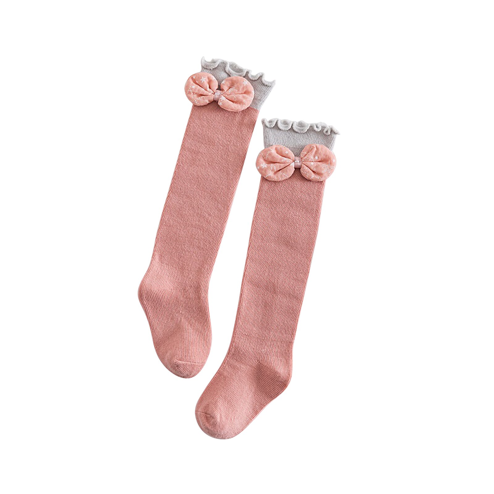 Emmababy Meisjes Kousen Ademend Knie Sokken Lente Herfst Winter Peuters Zoete Stijl Boog Decoratie Vezelig Zelfkant: Roze / 24M