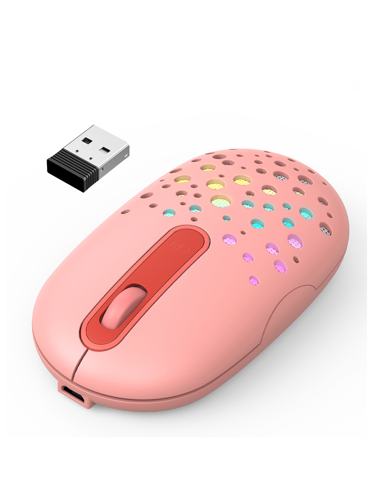 Jelly Comb – souris sans fil LED, couleur changeante, avec coque en nid d&#39;abeille, Rechargeable, fine, silencieuse, pour ordinateur portable: Rose