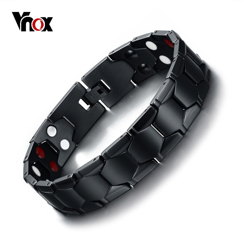 Vnox Magnetische Therapie Armband Mannen Sieraden Black Power Rvs Armbanden & Bangles Gezondheidszorg Sieraden Gratis Doos