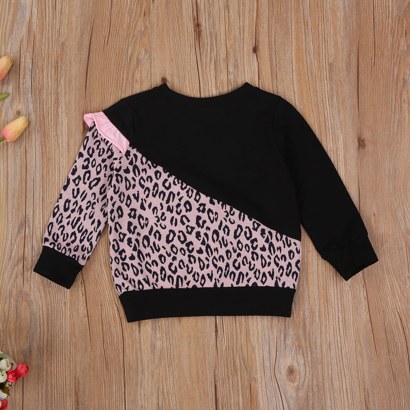 enfant en bas âge Bébé Fille Vêtements À Manches Longues Col rond Léopard Patchwork Volants Hauts Pullover Pulls Décontractés Bébé Mignon