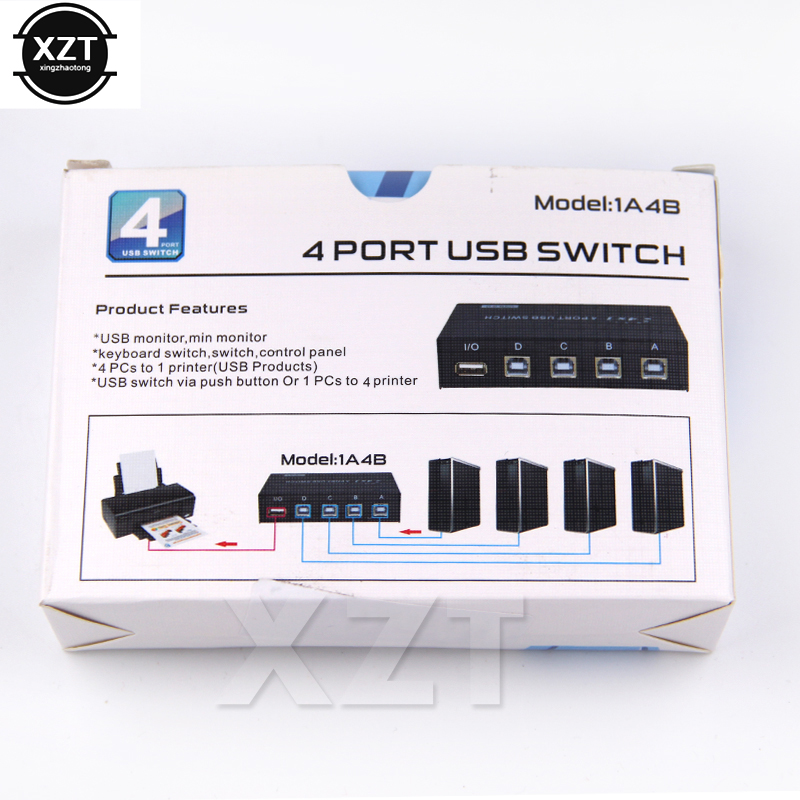 Caja selectora de conmutador USB 2,0, adaptador de interruptor para compartir Hub, ordenador para PC, escáner, impresora, 4 en 1, alta distribución, 1 unidad