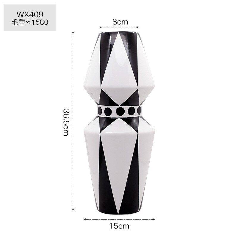 Vase géométrique en céramique noir et blanc, bouteille style scandinave moderne, décoration pour la maison, bureau, salon, de pendaison de crémaillère: WX409