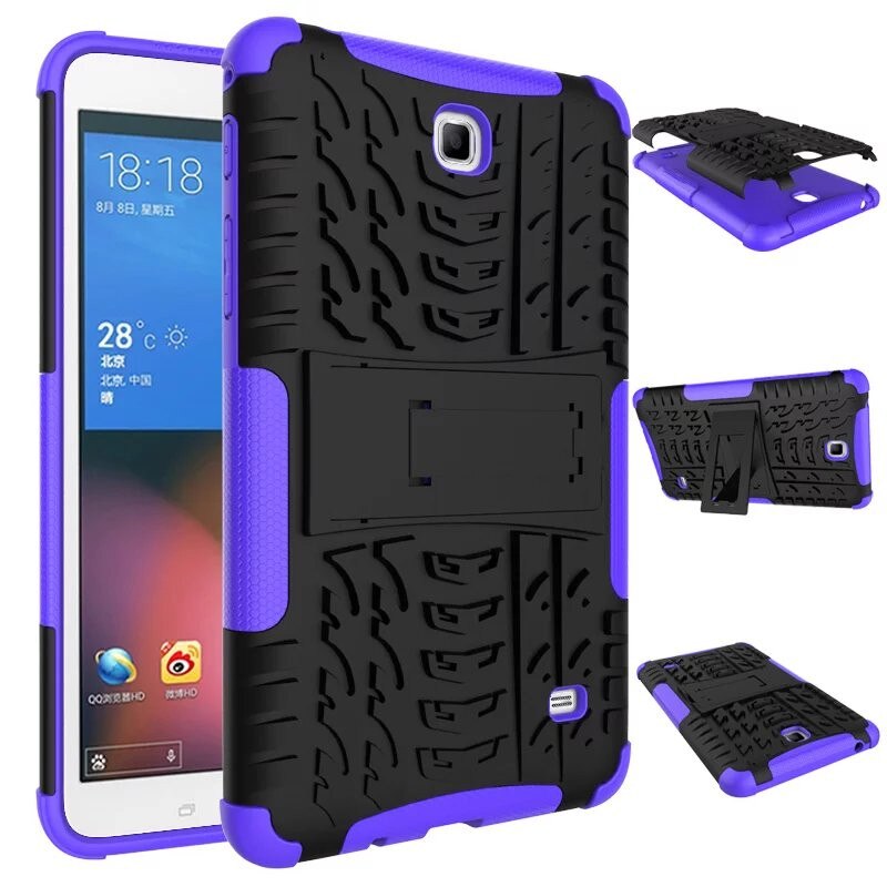 Funda de silicona para tableta Samsung Galaxy Tab 4 7,0, carcasa trasera de doble armadura con soporte, TPU + PC, T230, T231, T235, SM-T230, 7 pulgadas: Purple