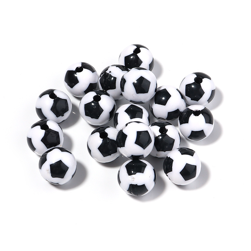 Perline da calcio in acrilico tutto'ingrosso Ciondoli per palloni da calcio da cestino Perline sfuse rotonde con braccialetti con fori Forniture per la creazione di gioielli: bianca