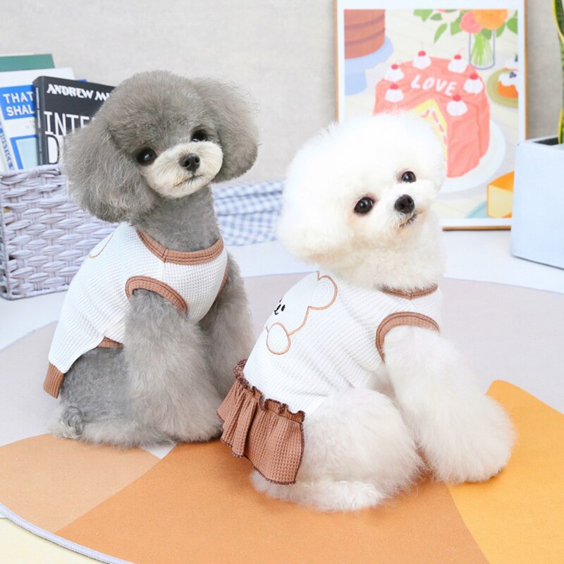 T-shirt brodé pour petits chiens, chat, chiot, robe pour animaux de compagnie, vêtements pour Couples, T-shirt, jupe mignonne, petit ours, printemps et été