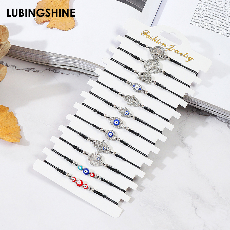 12cs Hand von Fatima Charme Armbinde für Frauen glänzend Kristall Bösen blick Perlen Einstellbare Sommer Surfen Strand Fußkettchen