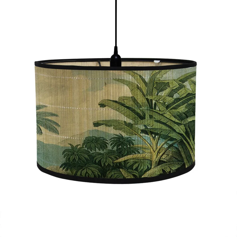 Nordische Trommel Lampen schirme Vintage Bambus Lampen abdeckung Blumen vögel Muster Tisch Stehlampen Pendel leuchte Cafe Home Homes tay Dekor: Dunkelgrau
