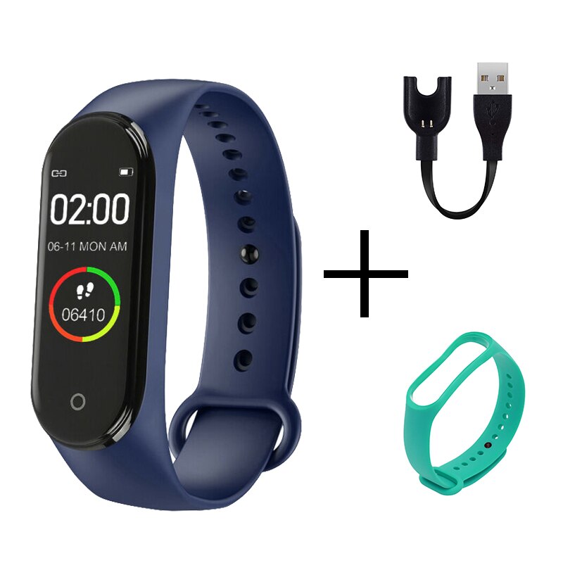 Sport Clever Armbinde Uhr Anruf Vibration Alarm Nachricht drücken Blutdruck Monitor Fitness Tracker Tragbare Digitale Armbanduhr: blau cyan
