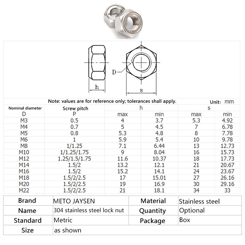 304 Stainless Steel Hex Lock Nut Self-locking Locknut Hexagon Head Locking Nut M3 M4 M5 M6 M8 M10 M12