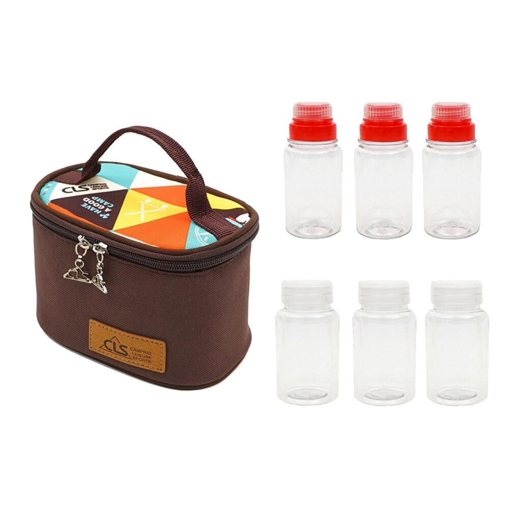 6 Stck Camping BBQ Picknick Würze Krug Flaschen Pfeffer Zucker Container w/Tasche