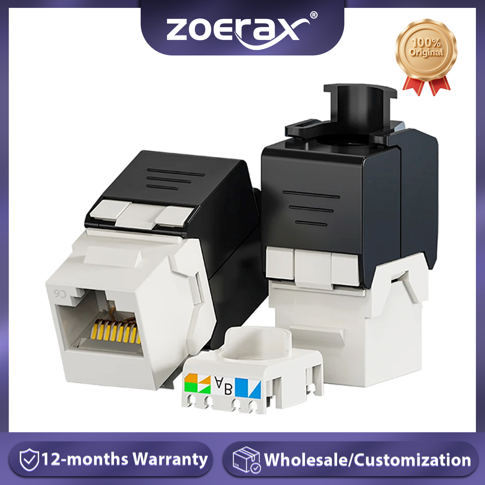 ZoeRax RJ45 Cat8 Cat7 Cat6A Shielded Keystone Jacks, RJ45 STP Tool-Less Type Zinc Alloy Module Shielded Keystone Jack Adapter
