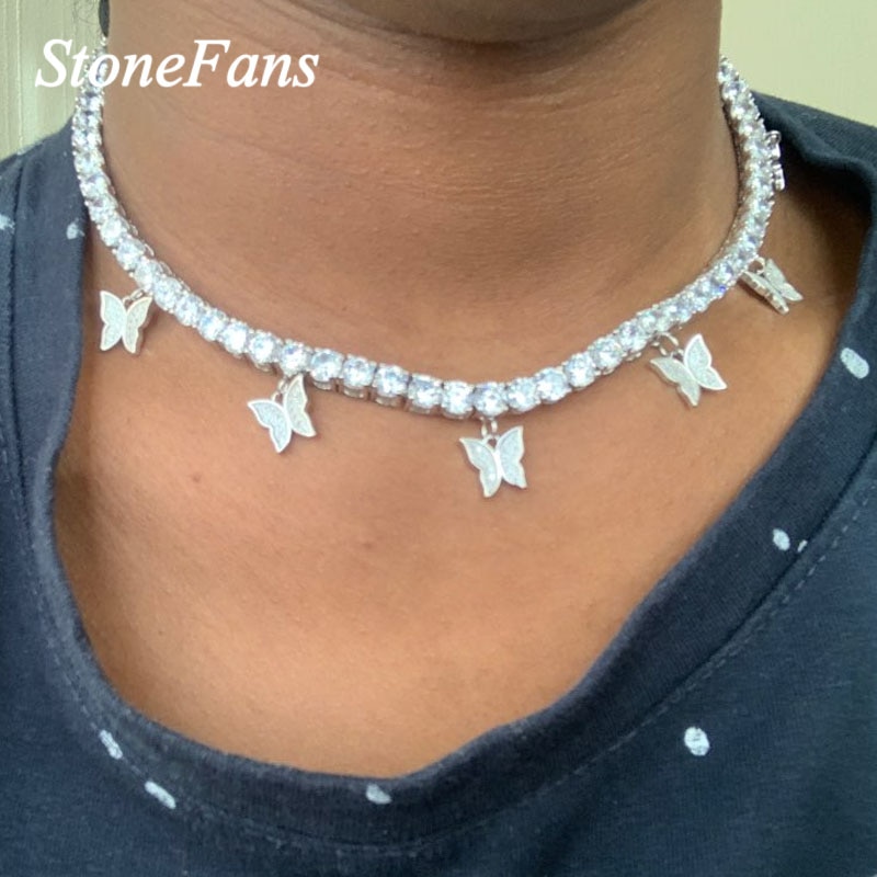 Stonefans Monarch Vlinder Ketting Hanger Rhinestone Sieraden Voor Vrouwen Bling Crystal Choker Verklaring Ketting Tennis Chain