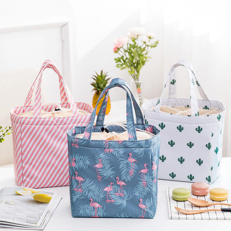 Afdrukken Canvas Grote Lunch Zakken Vrouwen Meisjes Kids Draagbare Geïsoleerde Box Picknick Thermische Voedsel Tote Koeler Opbergzakken