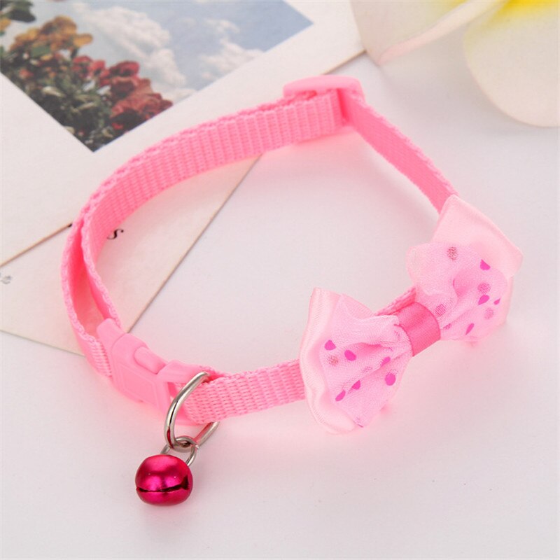 Mode Huisdier Halsbanden Verstelbare Hond Kat Halsbanden Lijnen Puppy Kitty Leuke Kawaii Strik Halsbanden Klokken Halsbanden Accessoires: Pink