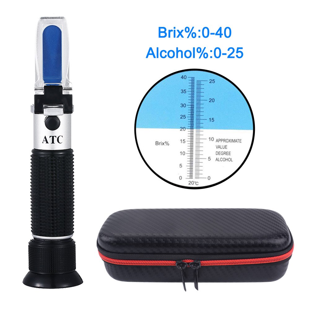 Atc handhållen brix refraktometer alkohol densitometer sockerkoncentration vindruvor 0 0 alkoholfria öl 25% 40%  brix: Läderlåda