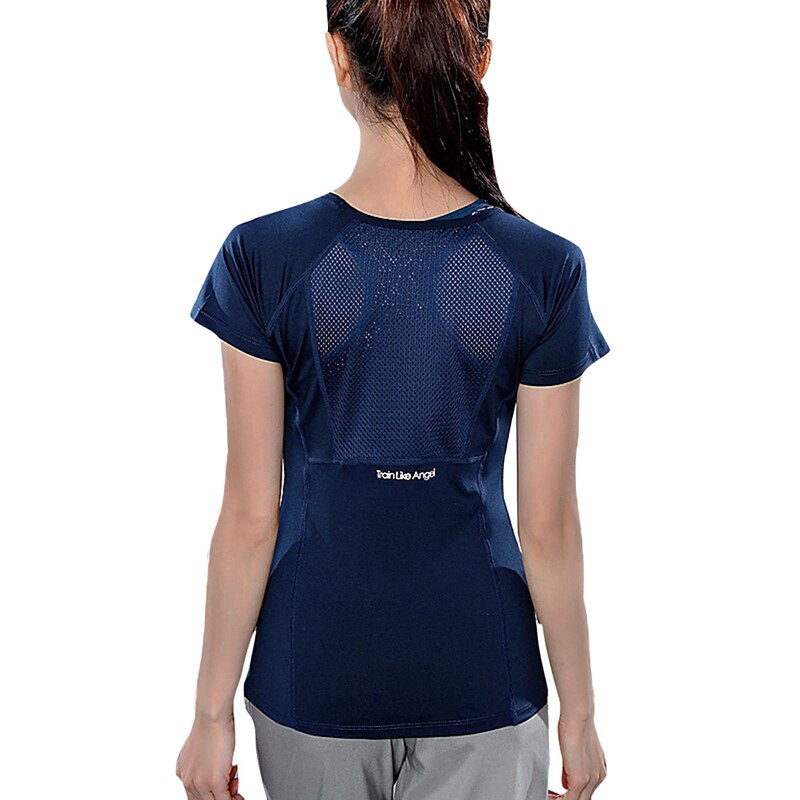 Camisetas de verano para mujer, camisetas de manga corta ajustadas para ejercicio deportivo, camisetas de malla para mujer, Camiseta deportiva para gimnasio: E / L