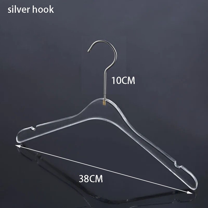 Clear Acrylic Clothes Hanger with Gold Hook, Transparent Shirts Dress Hanger with Notches for Lady Kids 5 Pcs: silver hook F