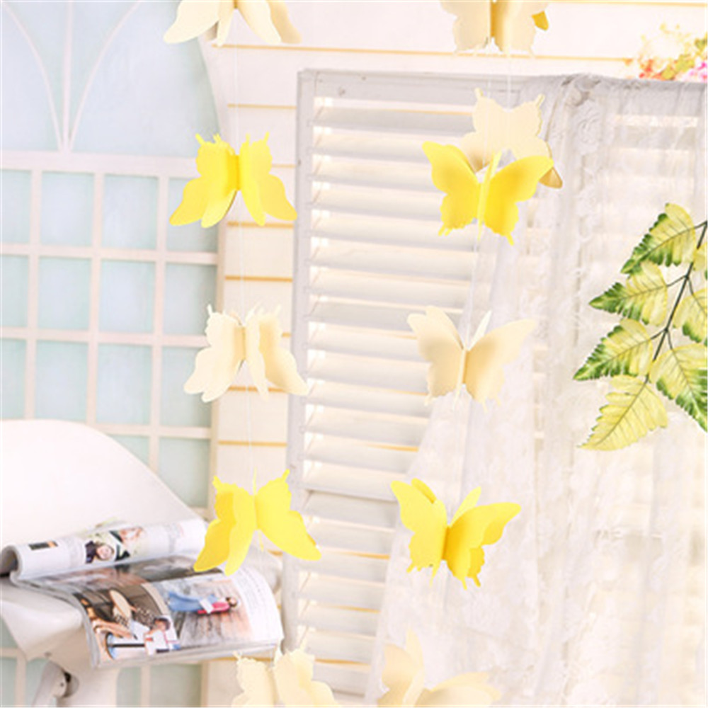 3D Paper Butterfly Garland Buntings for Wedding Party Birthday Festival Diy Banner Hanging Decorations 3D Paper Butterfly String: yellow
