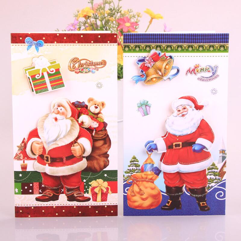 8 Pcs/lot Santa Claus Merry Christmas Greeting Cards 3D Handmade Christmas Card Special Blessing Card