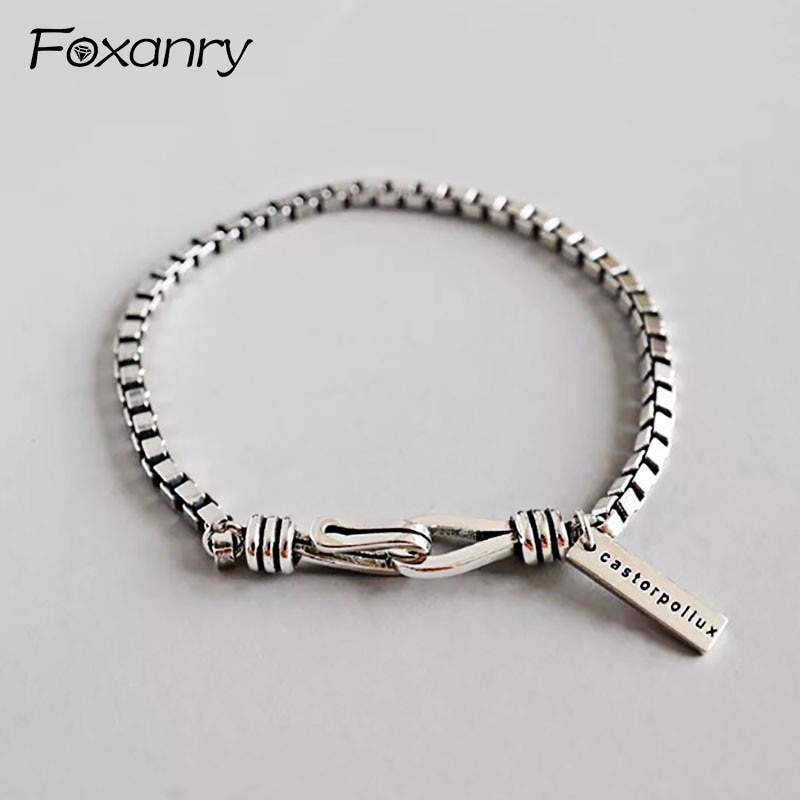 Foxanry 925 sterling sølv vintage armbånd terndy enkel kæde kæde armbånd bryllup smykker til kvinder størrelse 18.5mm justerbar