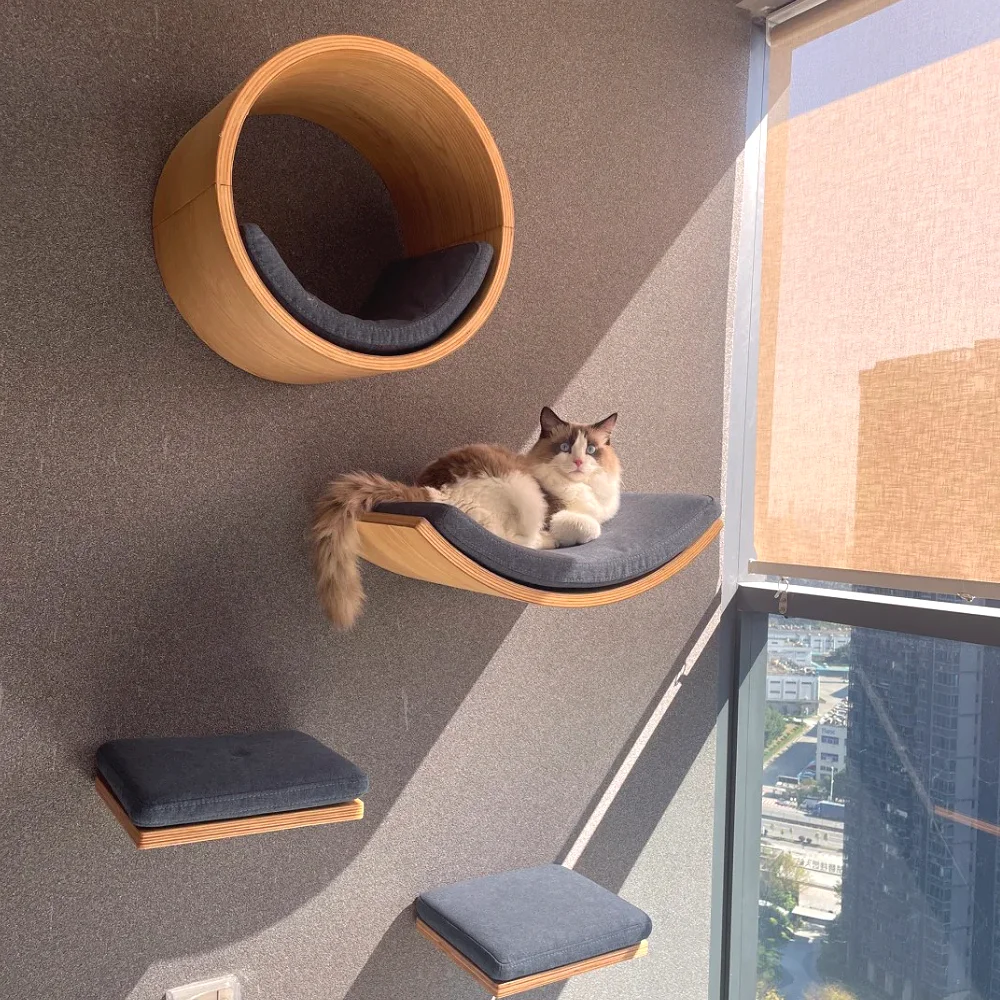 Torre de árbol de madera para gatos, estantes de – Grandado