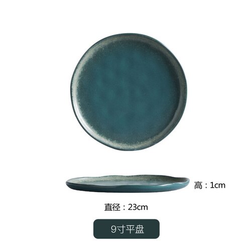 Green Irregular Dinner Plate Oval Fish Plate Dishes Steak Plate Home Restaurant Decorative Tableware Dishes and Plates Sets: round 23x1cm