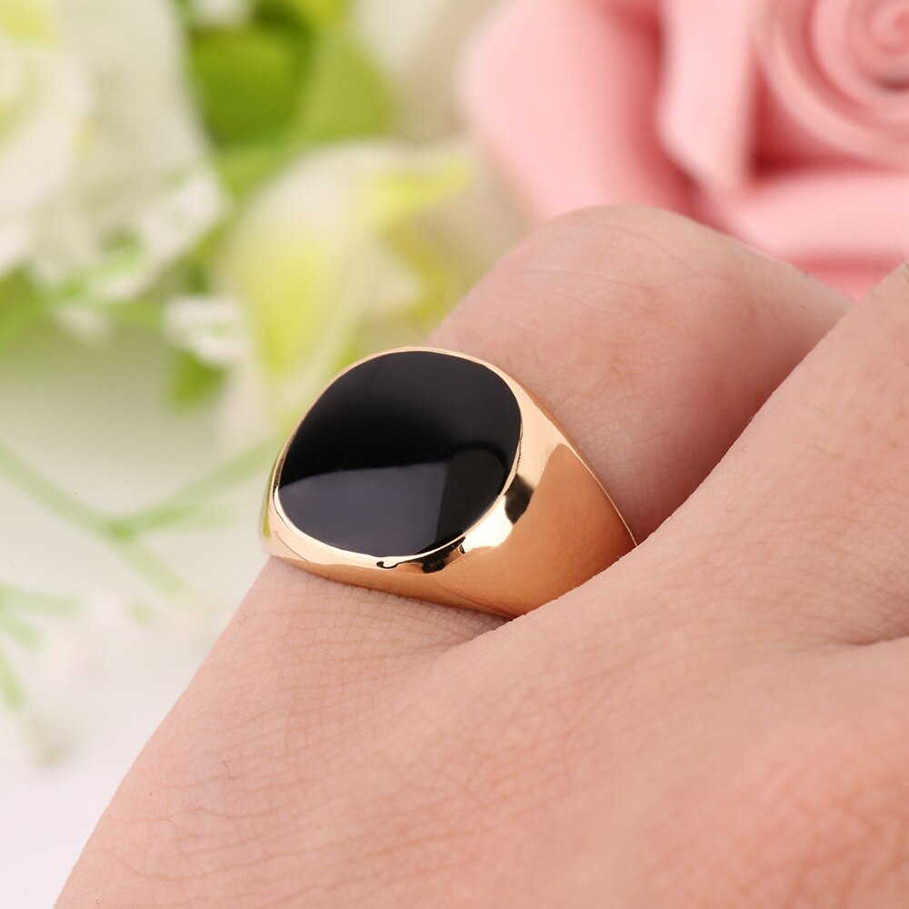 Edelstahl Metall Ring Schwarz Onyx Stein Engagemen... – Grandado