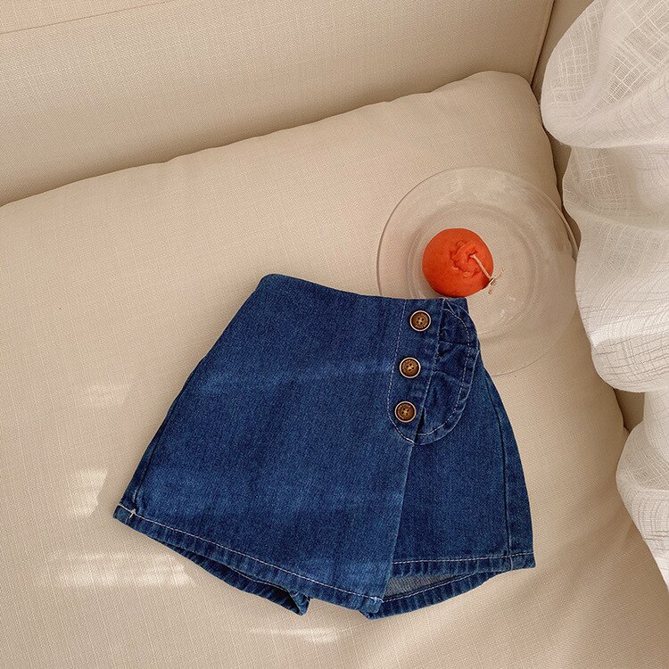 Style coréen filles mignonnes 3 boutons jupe-culotte denim décontracté tout-match jupe divisée