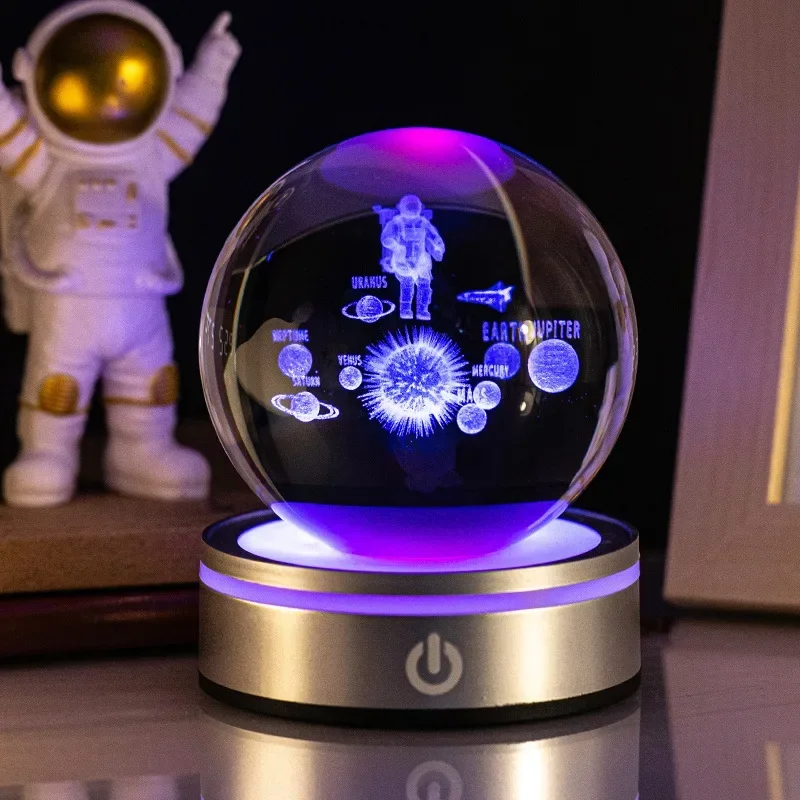 Luces nocturnas de bola de cristal, lámpara de mesa de Luna RGB 3D, planeta brillante, Galaxia, astronauta, decoración de mesa, para niños: Morado