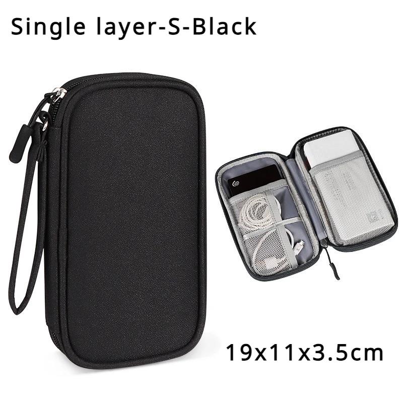 Reise-Organizer, Elektronik-Zubehör-Organizer, tragbar, wasserdicht, doppellagig, Aufbewahrung für Kabel, Festplatte, Powerbank: Weiß