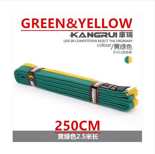 Högkvalitativt svart wtf taekwondo bälte broderi bomullsbälte taekwondo bälte anpassat 2.5m röd blå gul färg karate bälte: Grön gul