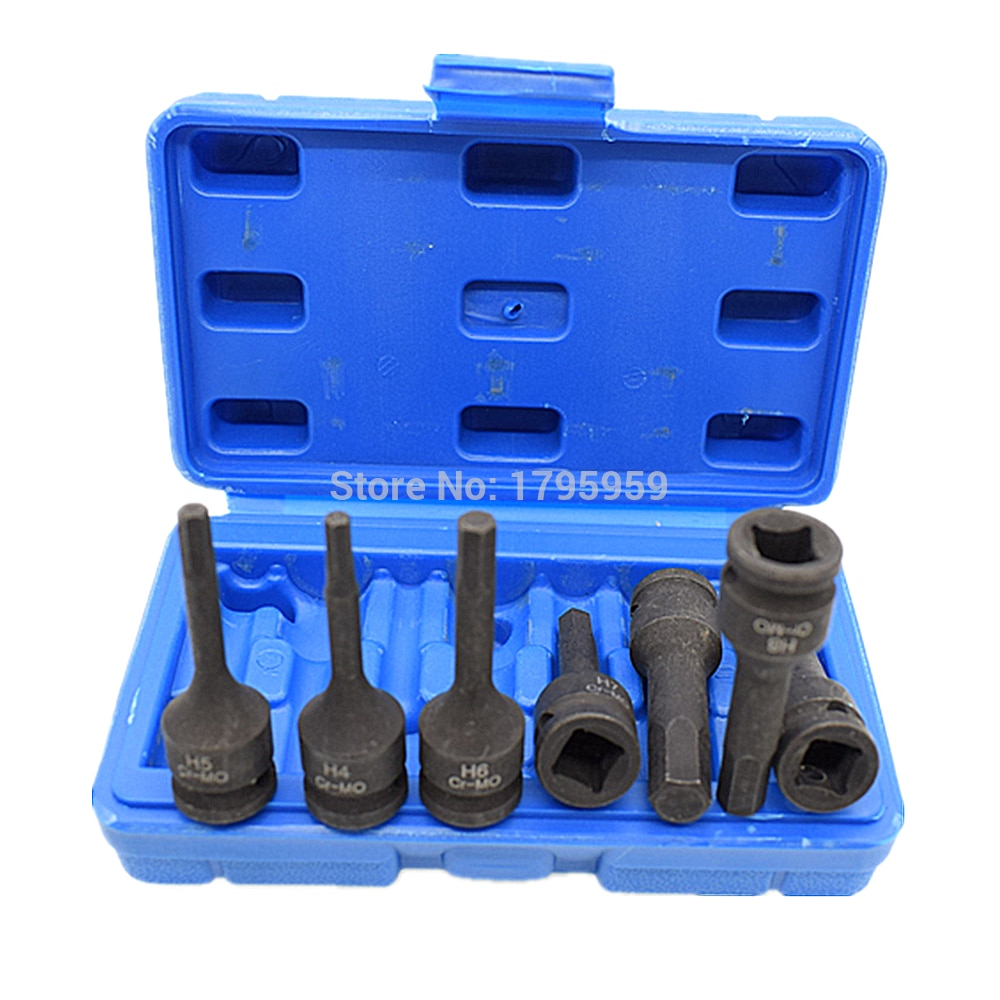 3/8 "Vierkante Drive Impact Socket 7 Stuk Hex Key Socket Set H4 H5 H6 H7 H8 H10 H12 (4mm-12mm) cr-Mo Metrische Allen Bit 60mm Lange