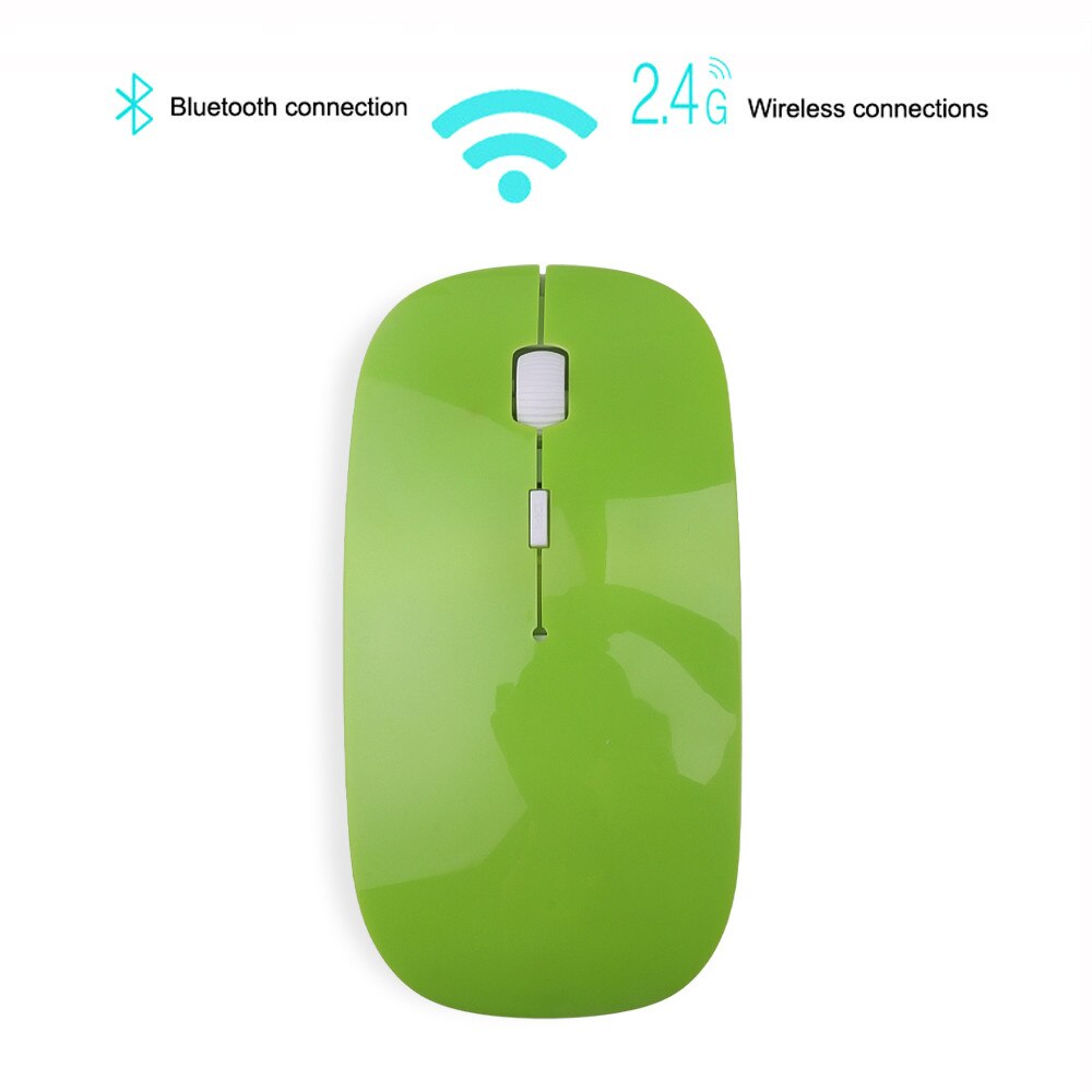 Kebidumei-ratón óptico portátil, ergonómico, ultrafino, inalámbrico, 2 en 1, 2,4 Ghz, 1600 DPI, modo Dual, Bluetooth 5,0: Green