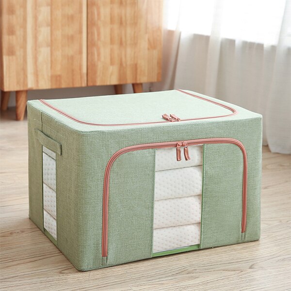 Oxford Cloth Storage Box Steel Frame Storage Box Waterproof Transparent Fabric Home Storage For Clothes Socks Underwear: Green  