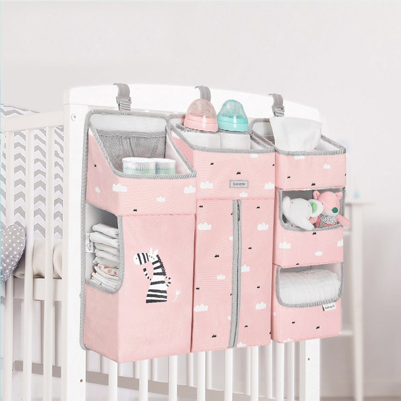 Sunveno Crib Organizer Voor Babybedje Opknoping Opbergtas Baby Kleding Caddy Organisator Voor Essentials Beddengoed Luier Luiertas: Pink L