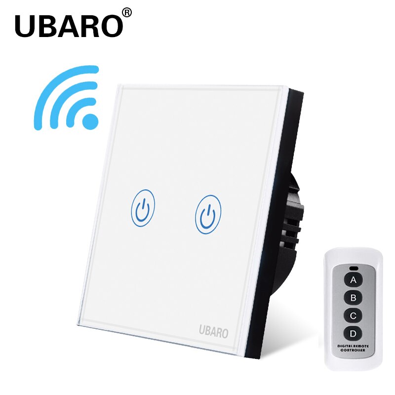 UBARO EU/UK Wireless Remote Control Touch Switch Crystal Glass Panel Remote Interruptor Liz Lichtschalter switches 1/2/3Gang: LG-WB2YX-YF