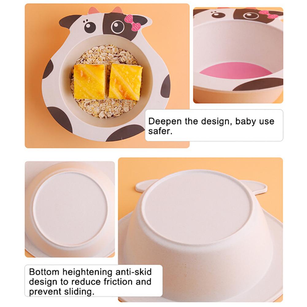 Baby Bowl Cartoon Animal Tableware Feeding Plate Bamboo Fiber Kids Dish Cutlery