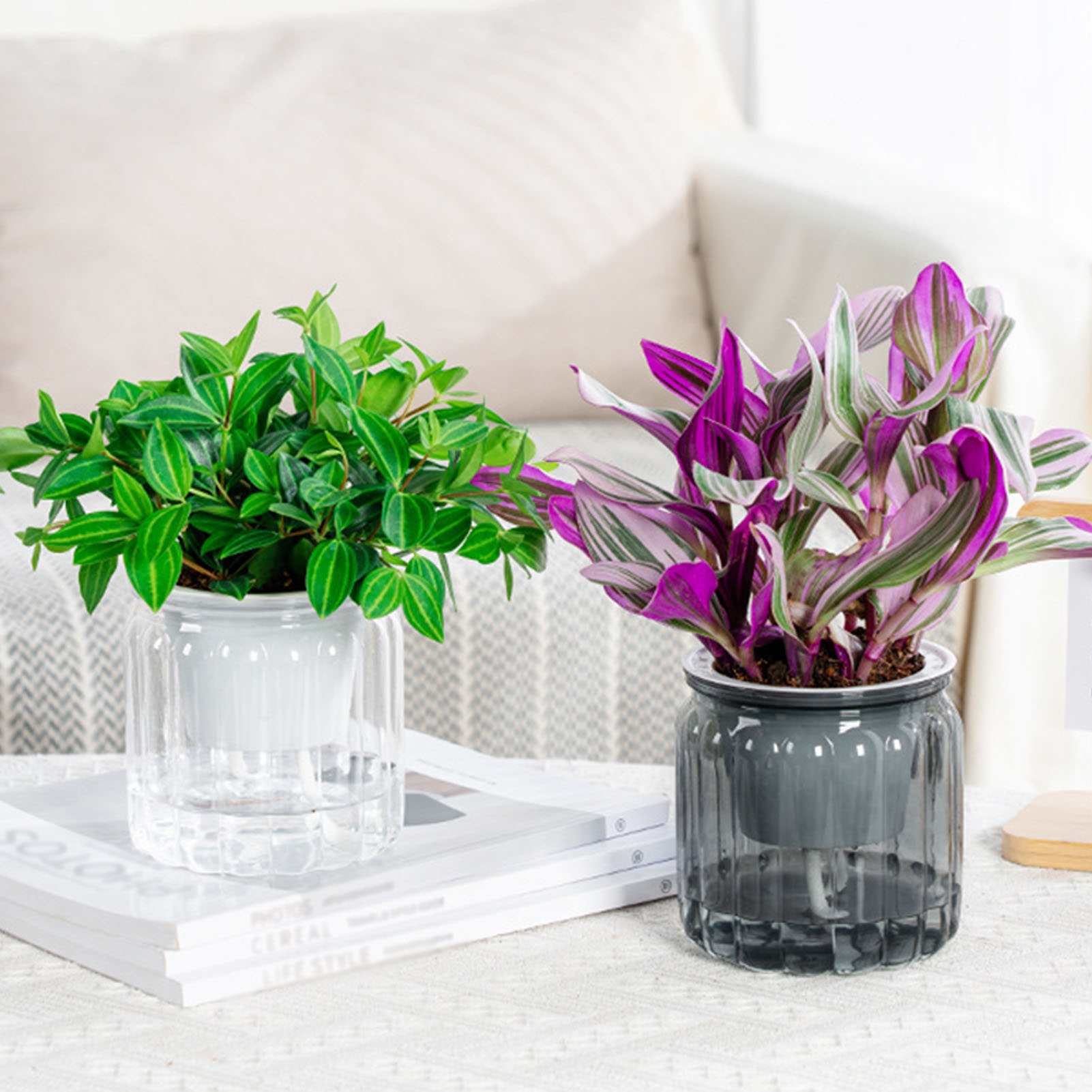 Automatischer wasserabsorbierender Blumentopf aus Kunststoff, runde Blumentöpfe für Hydrokultur-Blume, Sukkulenten-Pflanztöpfe, Garten-Blumentopf