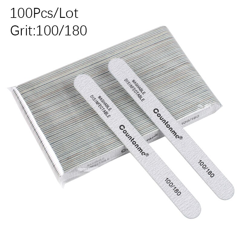 50Pcs/100Pcs Straight Wood Nail Files Double Sided Thick Stick 100/180/240 Sandpaper Grinding Buffer Nail Accessoires Salon Tool: 100Pcs 100-180 Grit