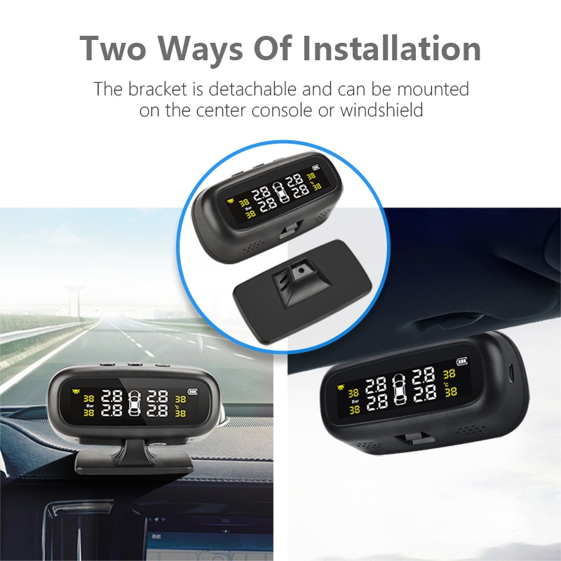 TPMS Car Tire Pressure Temperature Monitoring System with Four Sensors High-Precision Intelligent Alarm LCD display USB output