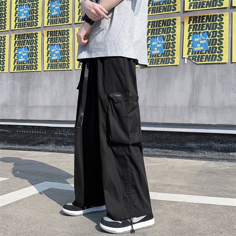 Frühling Grün Schwarz Breite Bein Hosen Männer Tasche Ladung Hosen Männer Streetwear Koreanische verlieren Gerade Hosen Herren Hosen S-2XL
