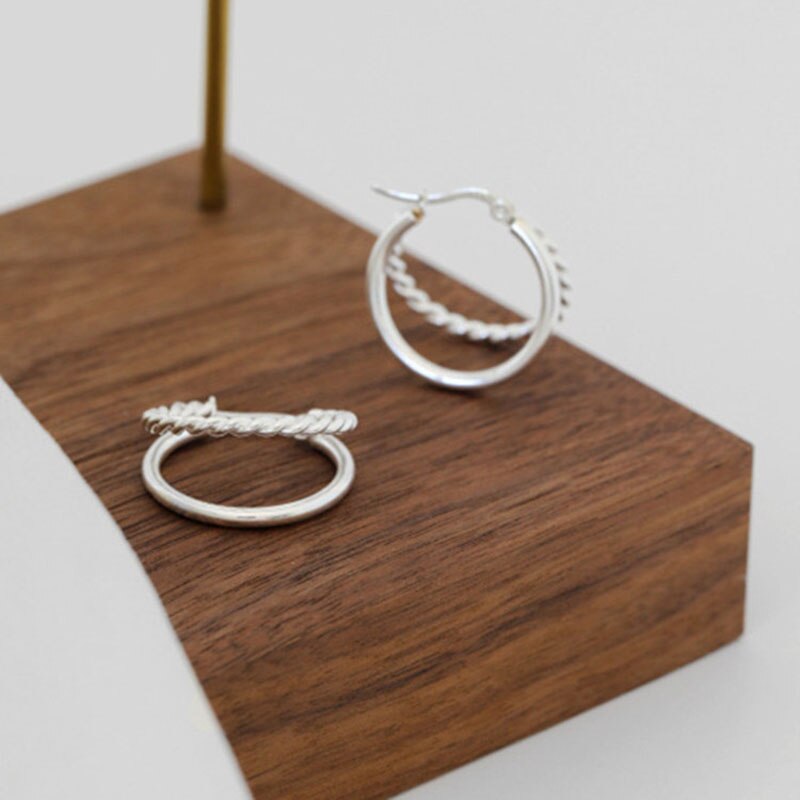 Pangjery allergievorbeugende 925- stempel-doppellagen-ohrringe für damen, glatt gedreht, partyschmuck: Silber