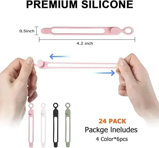 Siliconen kabelbinders, snoerorganizer, kabelbinders, herbruikbare snoerbanden, reiskabelorganizer, schattige elastische stropdas, draadbinders