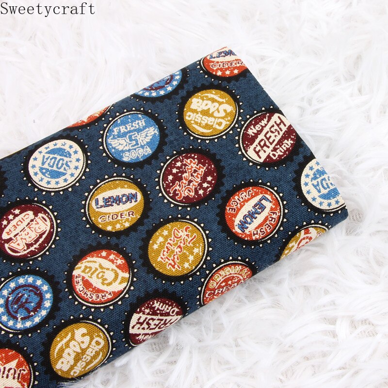 110X45Cm Dikke Katoenen Stoffen Door Yard Japanse Fles Cap Print Diy Naaien Tas Tafelkleed gordijn Party Home Decor