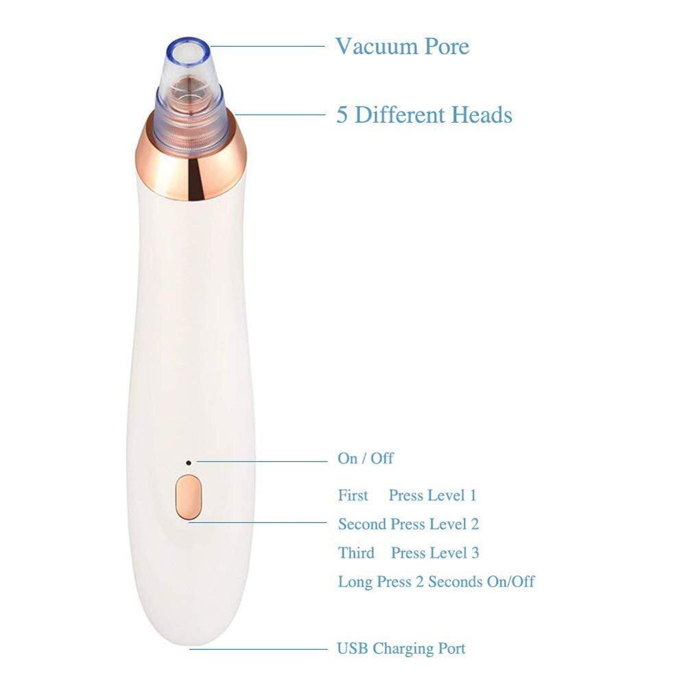 Vacuum Blackhead Remover Extractor USB Rechargeable Facial Acne White head Pimple Pore Nose Face Cleanser Tool Device